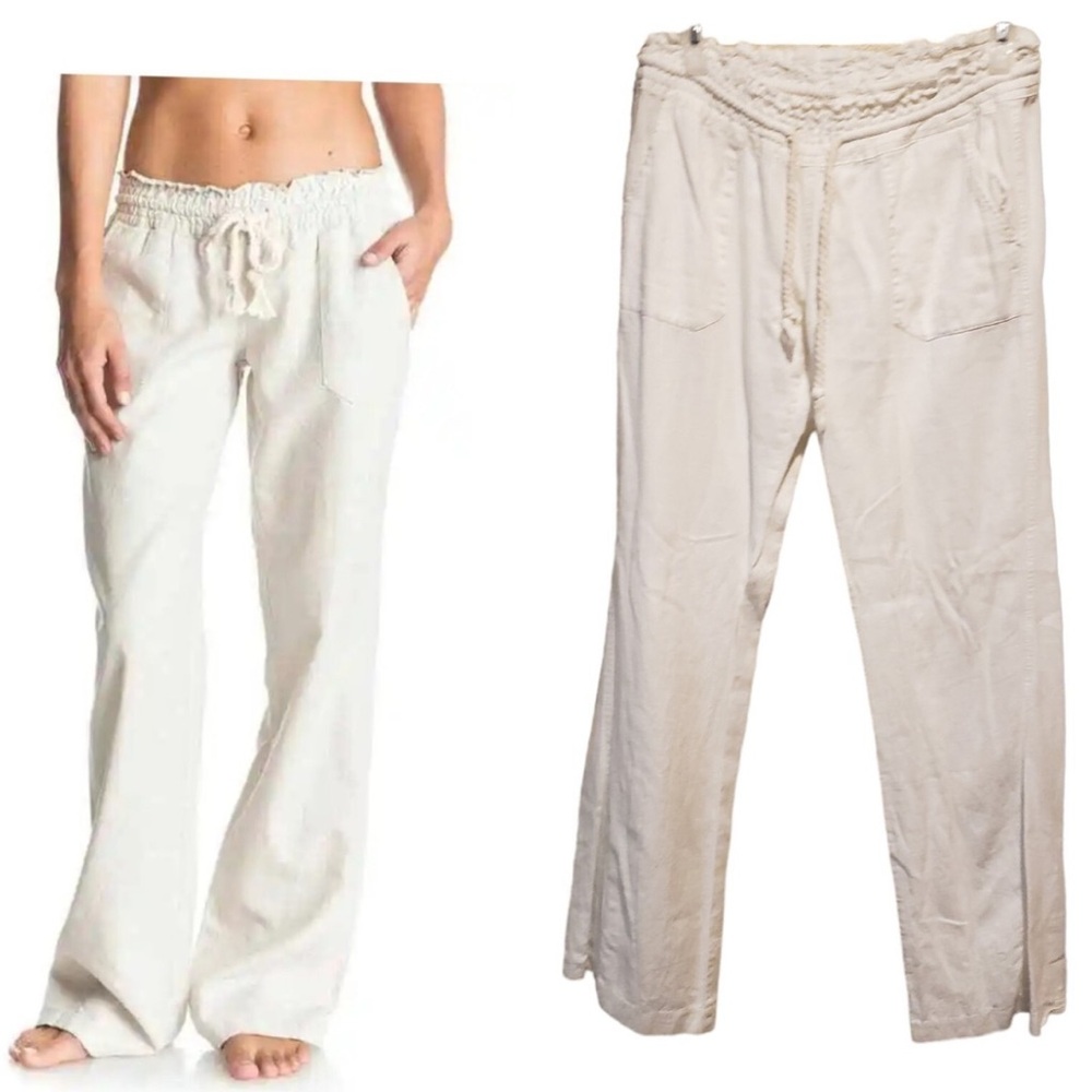 Roxy Oceanside Linen Blend Low-Rise Flare Pants Size Large - Picture 1 of 9